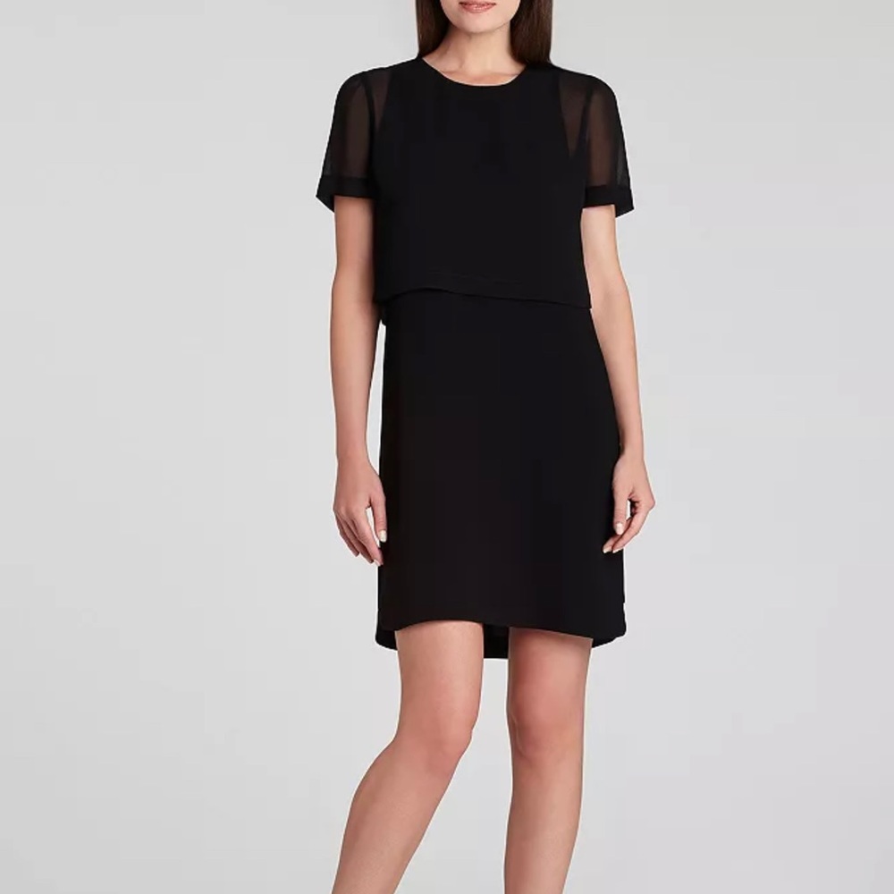 NWT BCBG Maxazria Kristy Layered chiffon Sheath Dress, Black, Size XS